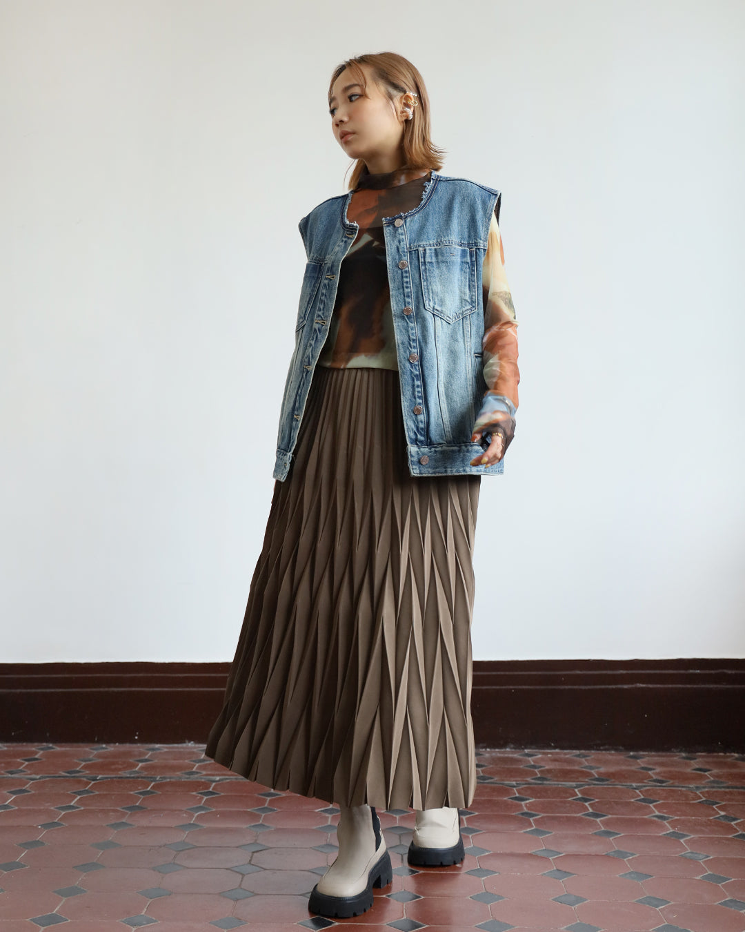 Collarless Denim Vest