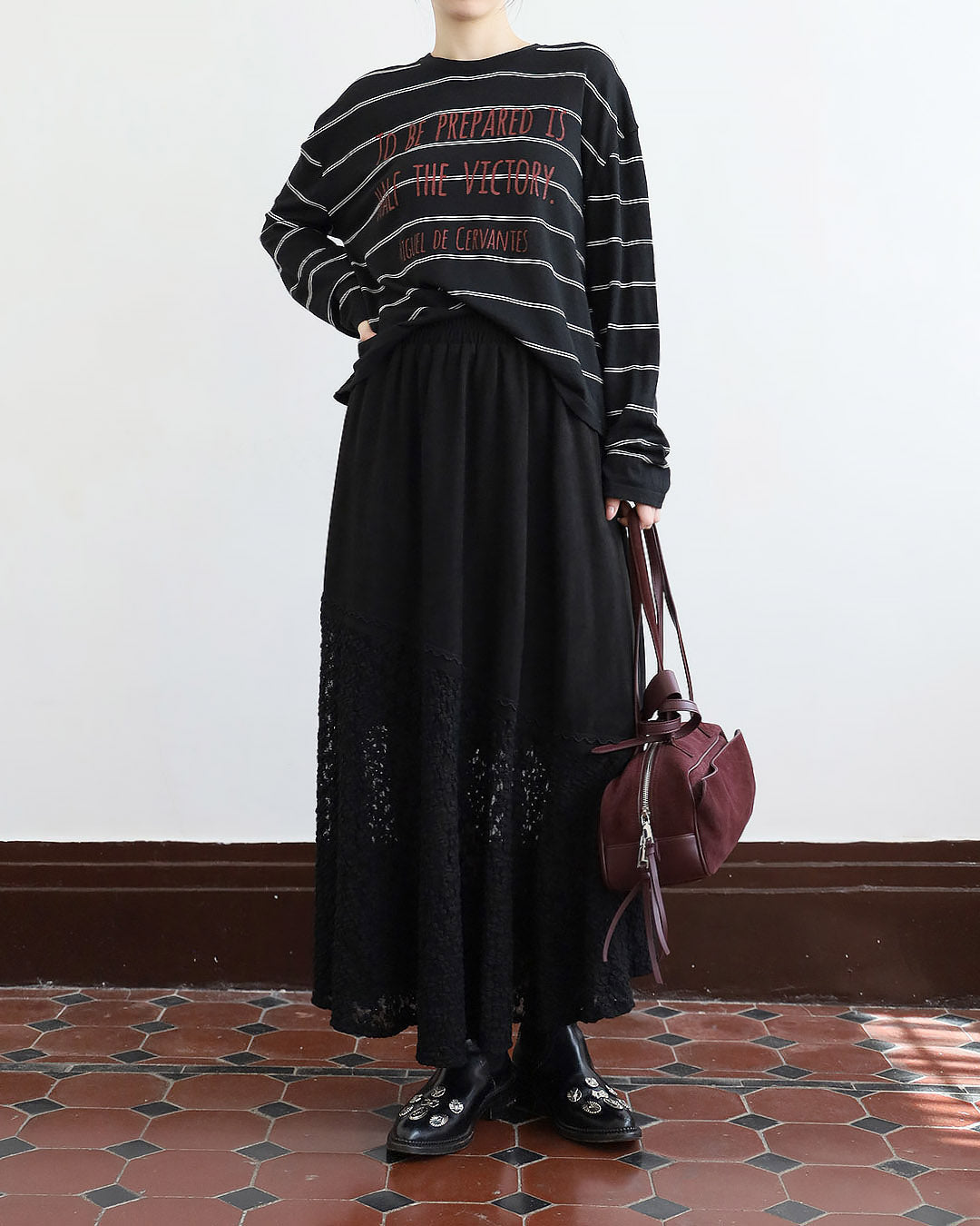 Faux Suede Lace Hem Skirt (2 Colors)
