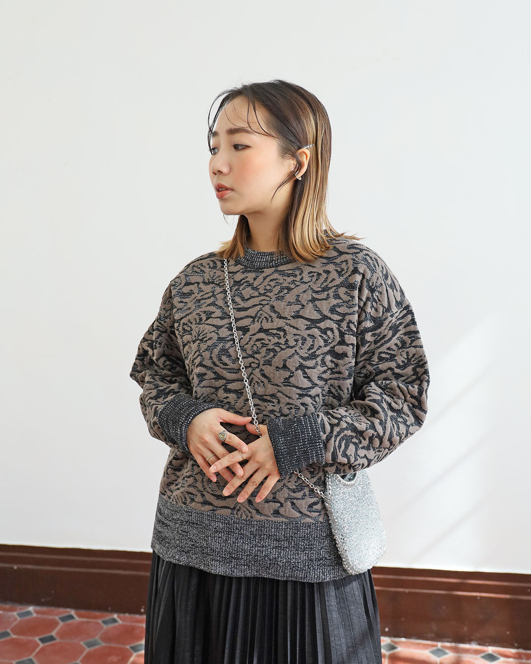 Metallic Texture Fabric Sweatshirt