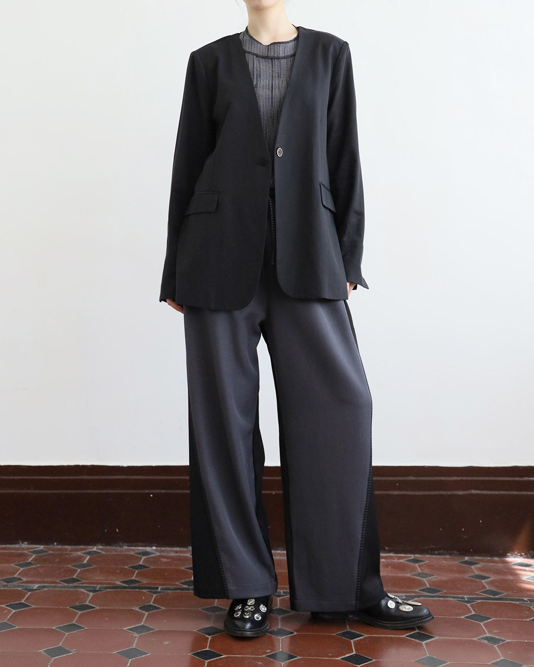 Collarless Blazer w/ Belt (2 Colors)