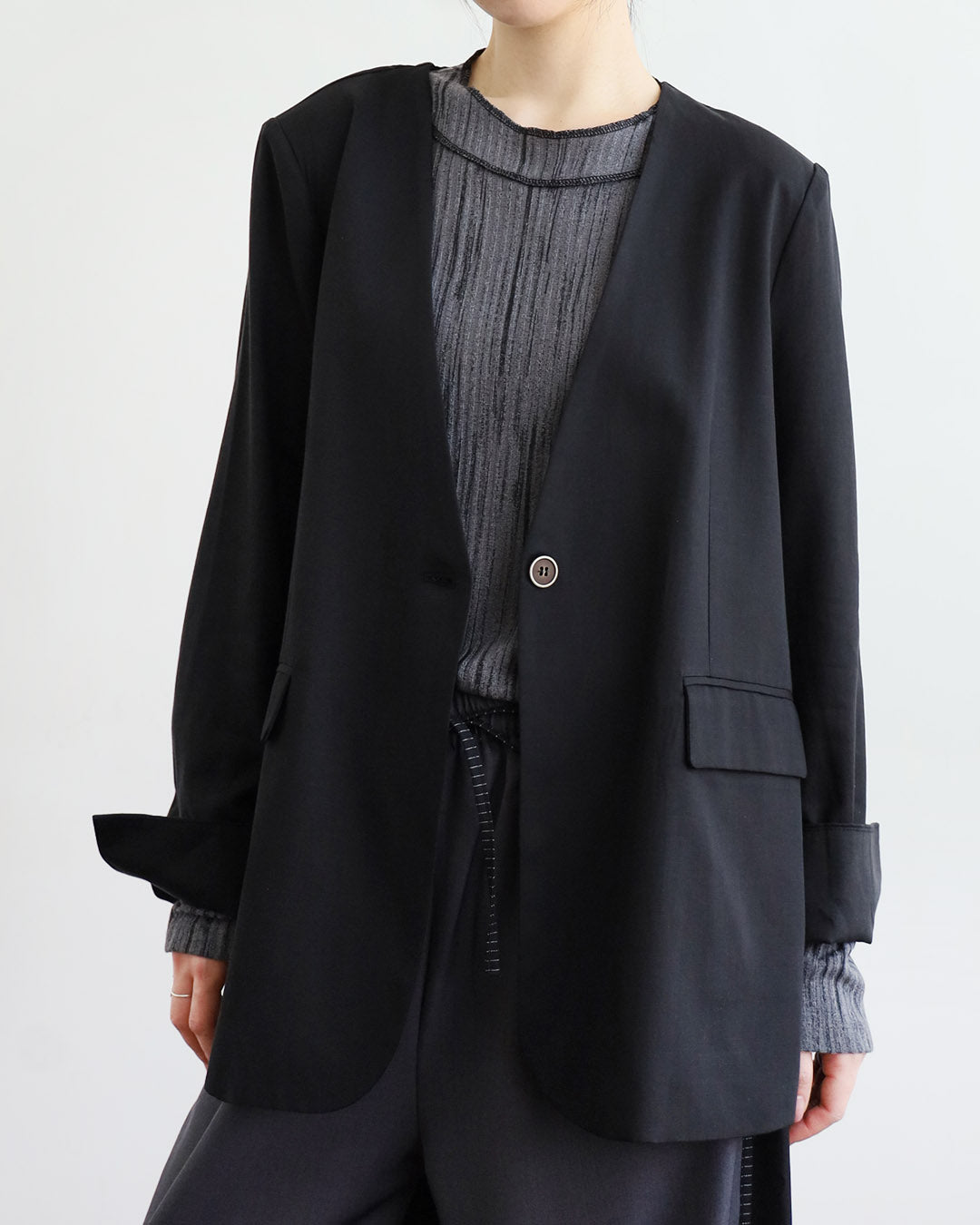 Collarless Blazer w/ Belt (2 Colors)