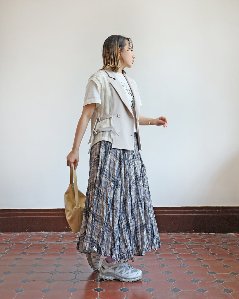 Checker Crinkle Skirt (2 color)