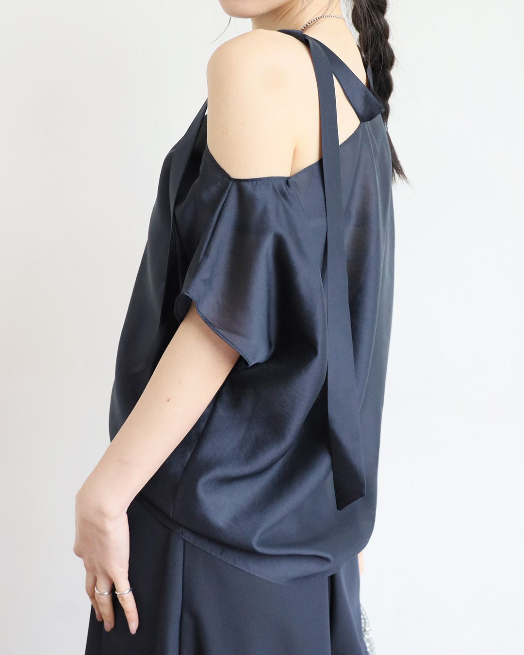 One Shoulder Tie Collar Top (2 colors)
