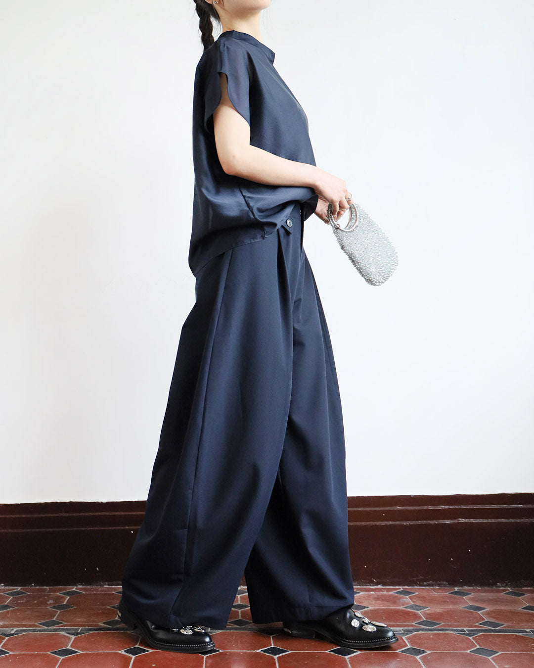 One Shoulder Tie Collar Top (2 colors)