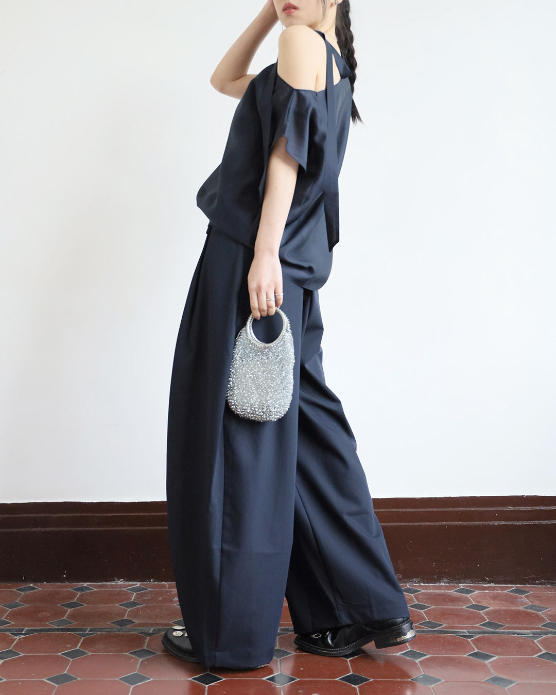 One Shoulder Tie Collar Top (2 colors)