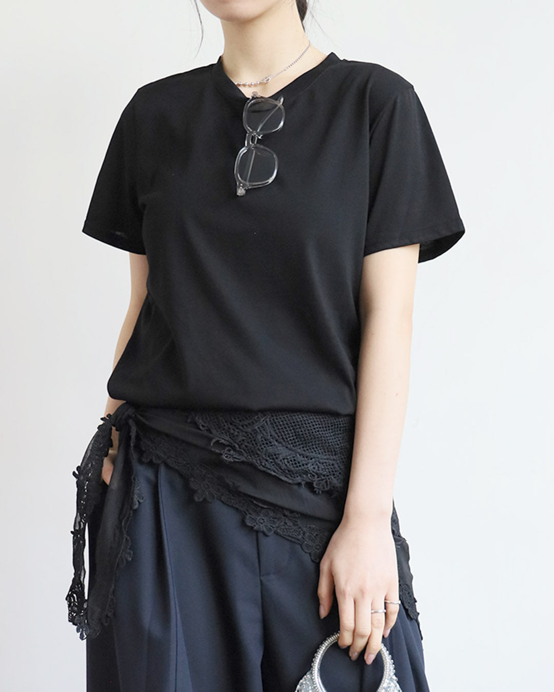 Basic Tee w/ Embroidery Scarf (3 Colors)