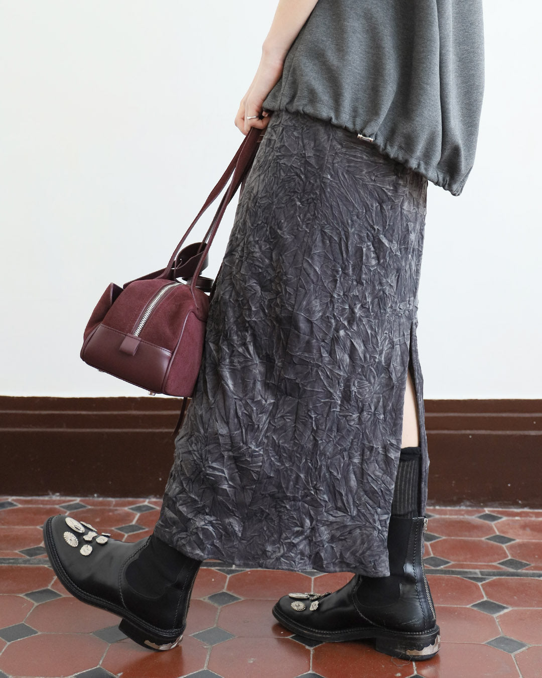 Crinkle Velvet Pencil Skirt (4 Colors)