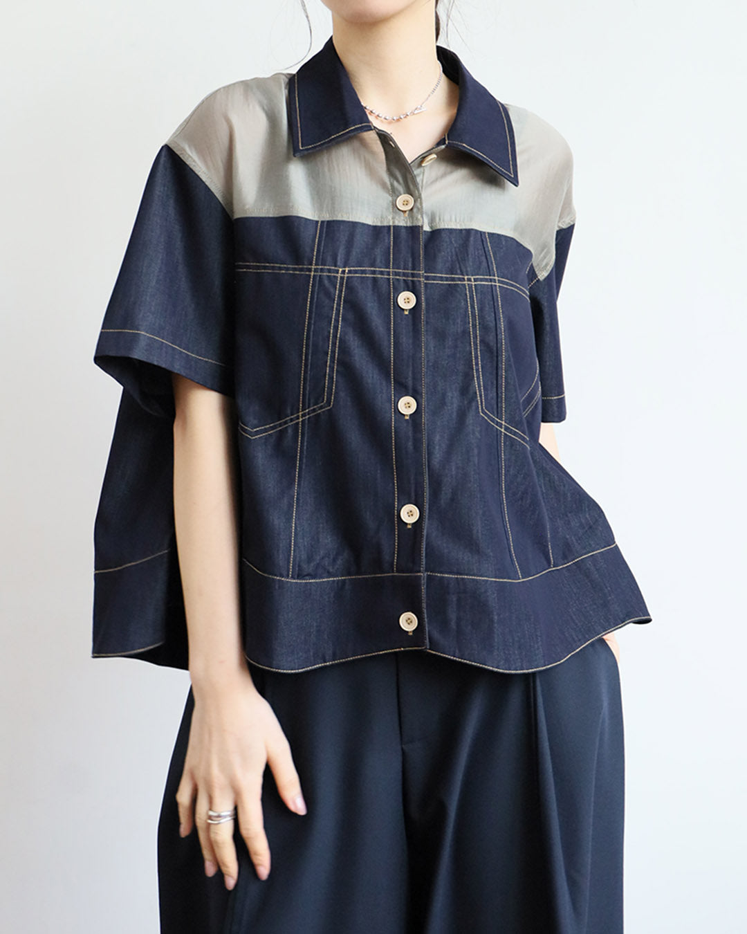 Mix Fabric Contrast Stitch Outer ( 3 Colos)