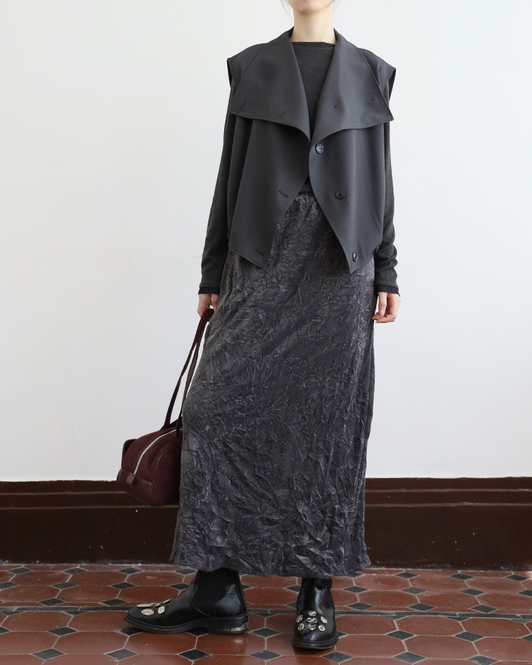 Crinkle Velvet Pencil Skirt (4 Colors)