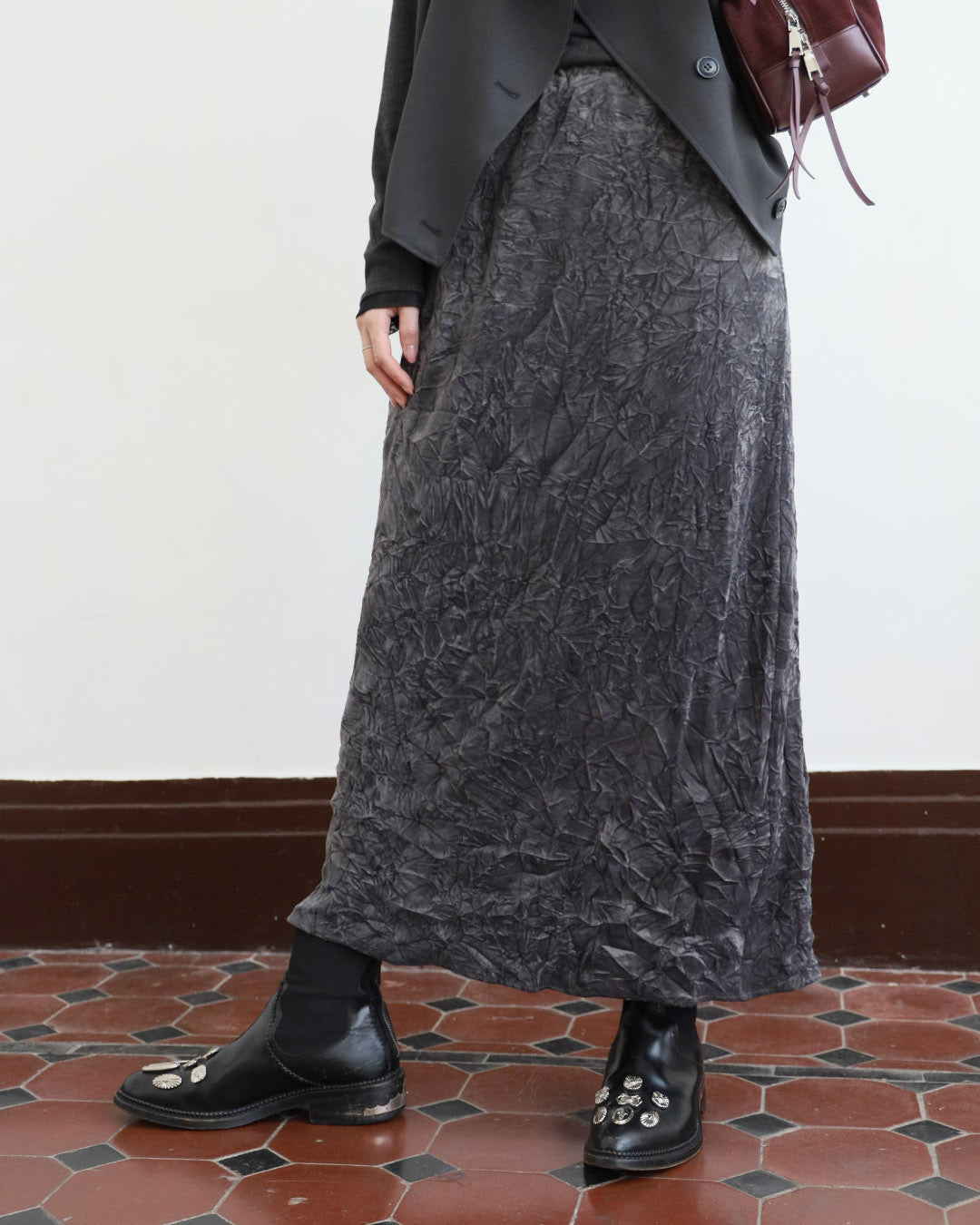 Crinkle Velvet Pencil Skirt (4 Colors)