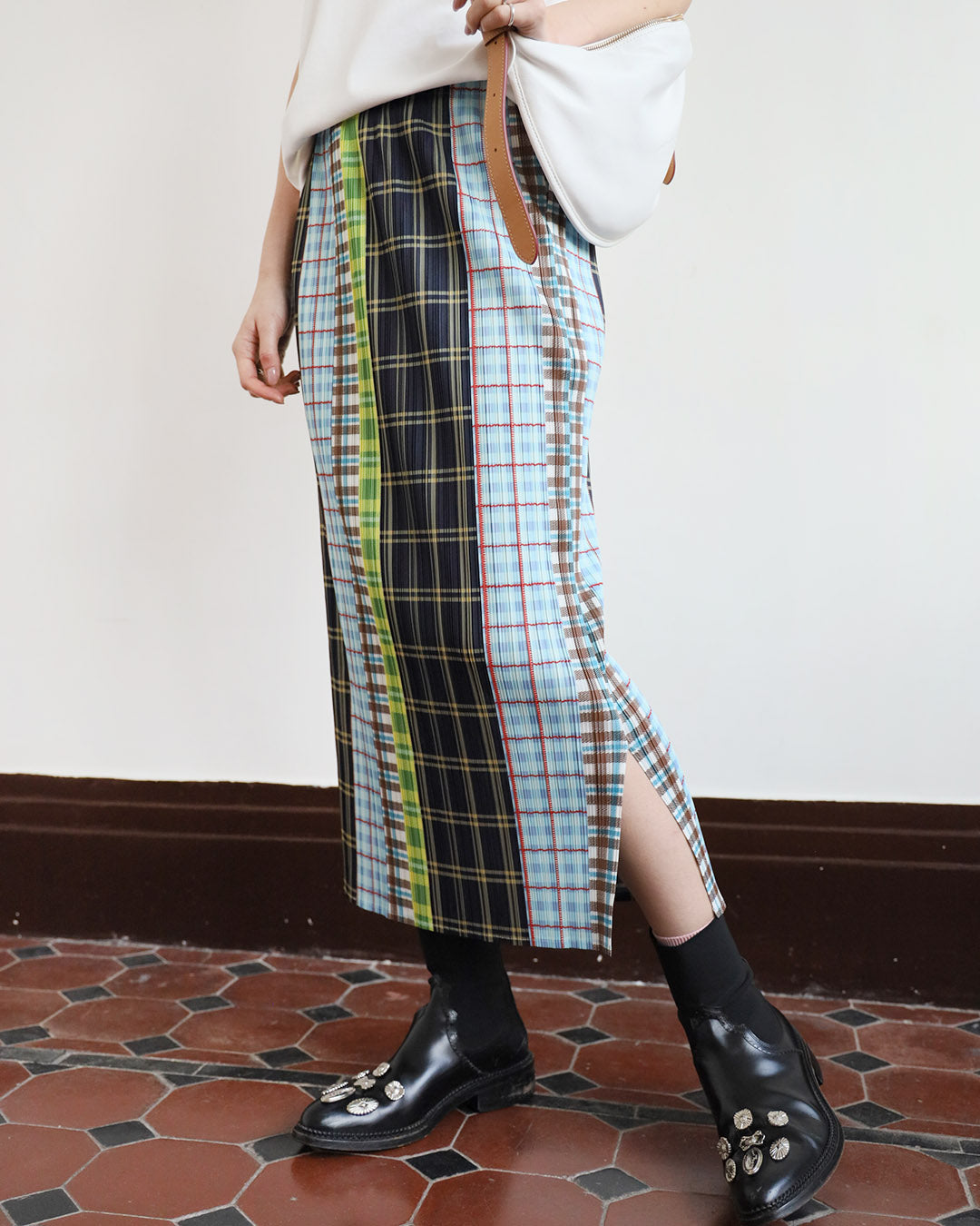 Checker Pleated Skirt