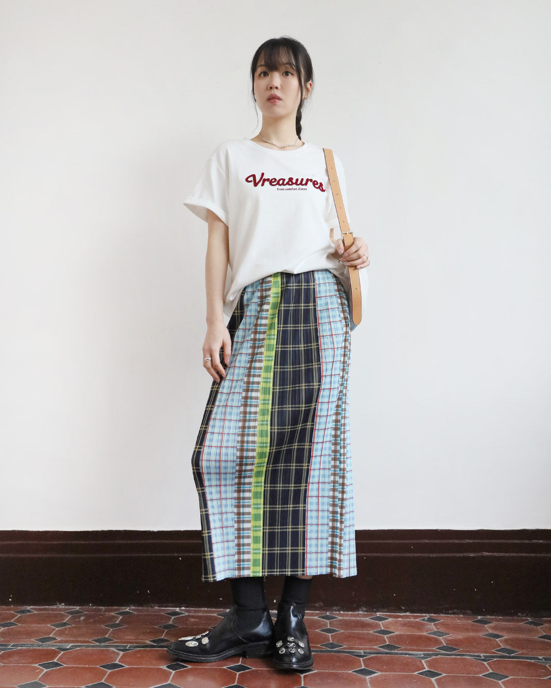 Checker Pleated Skirt