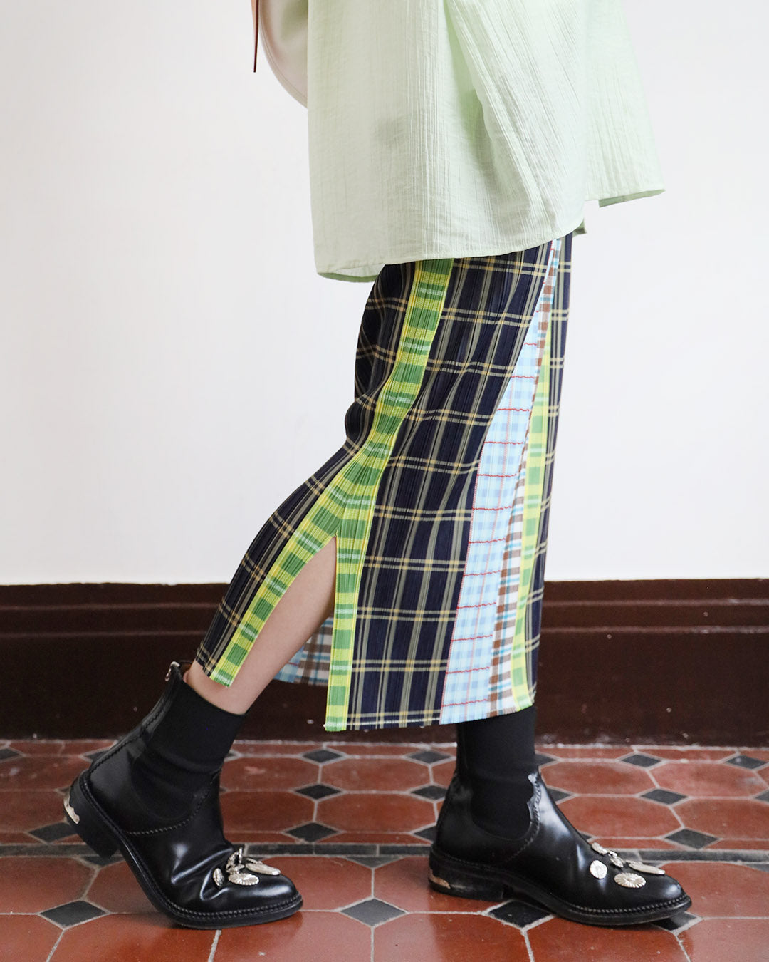 Checker Pleated Skirt