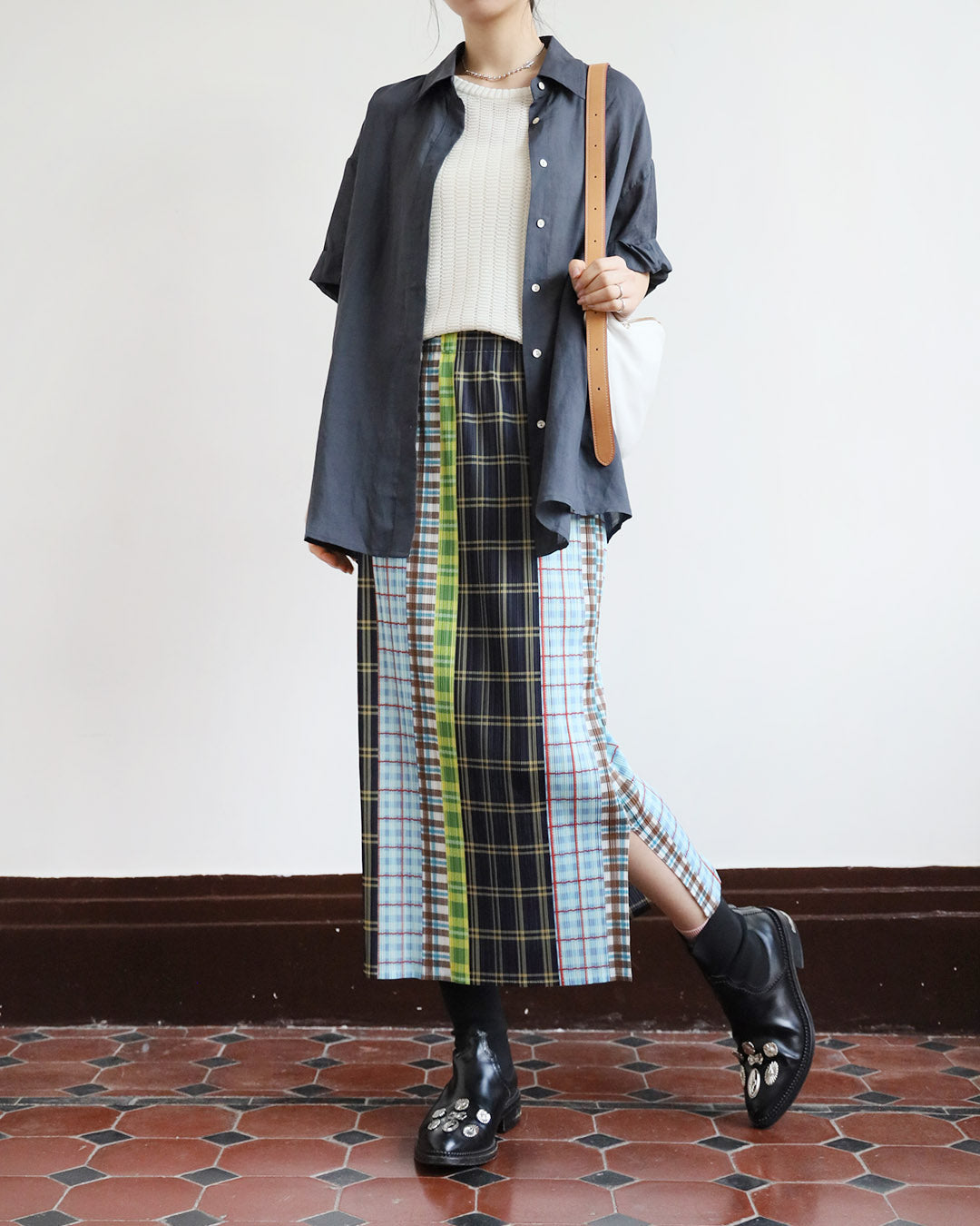 Checker Pleated Skirt
