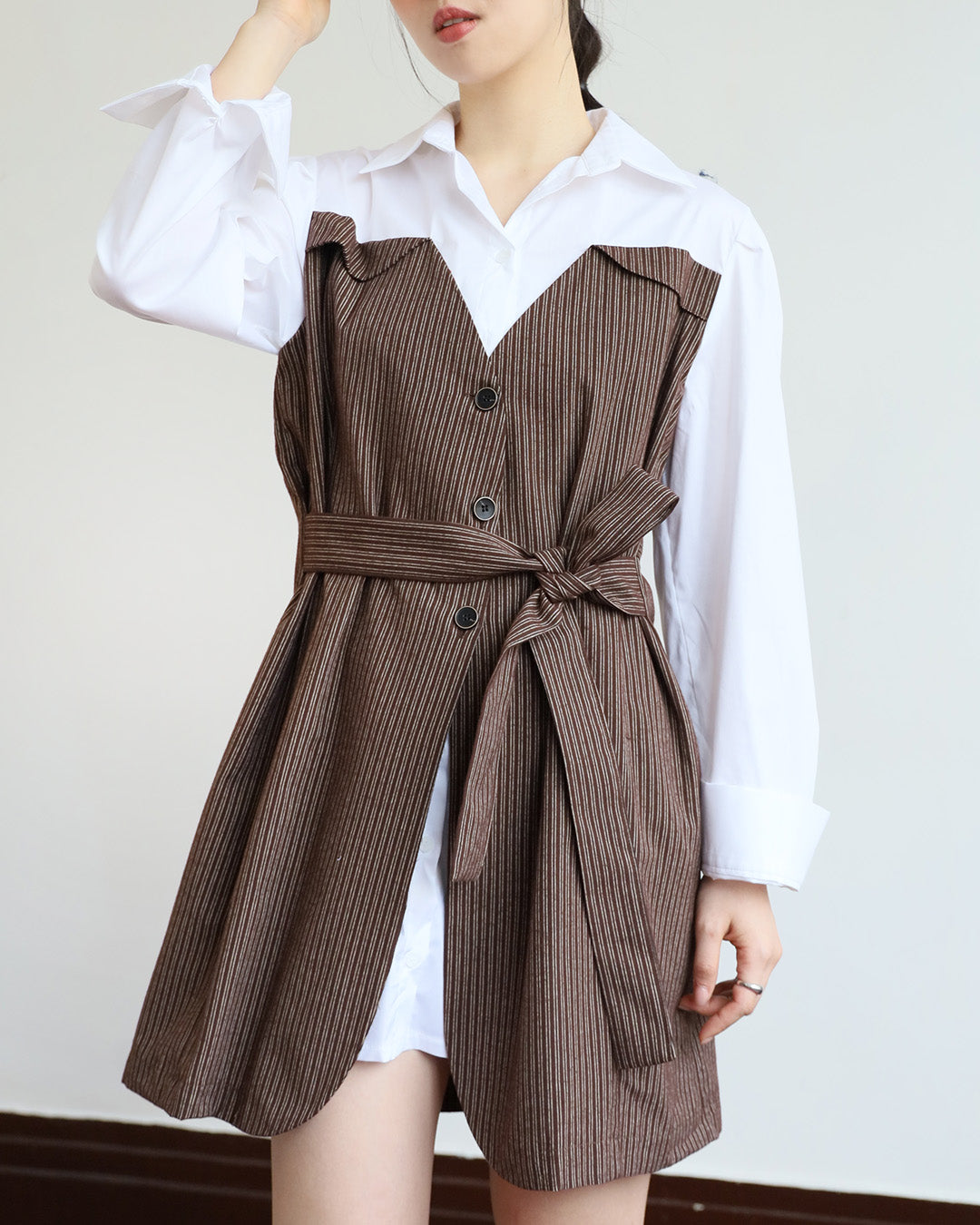 2 in 1 Striped Shirt Dress (2 color)