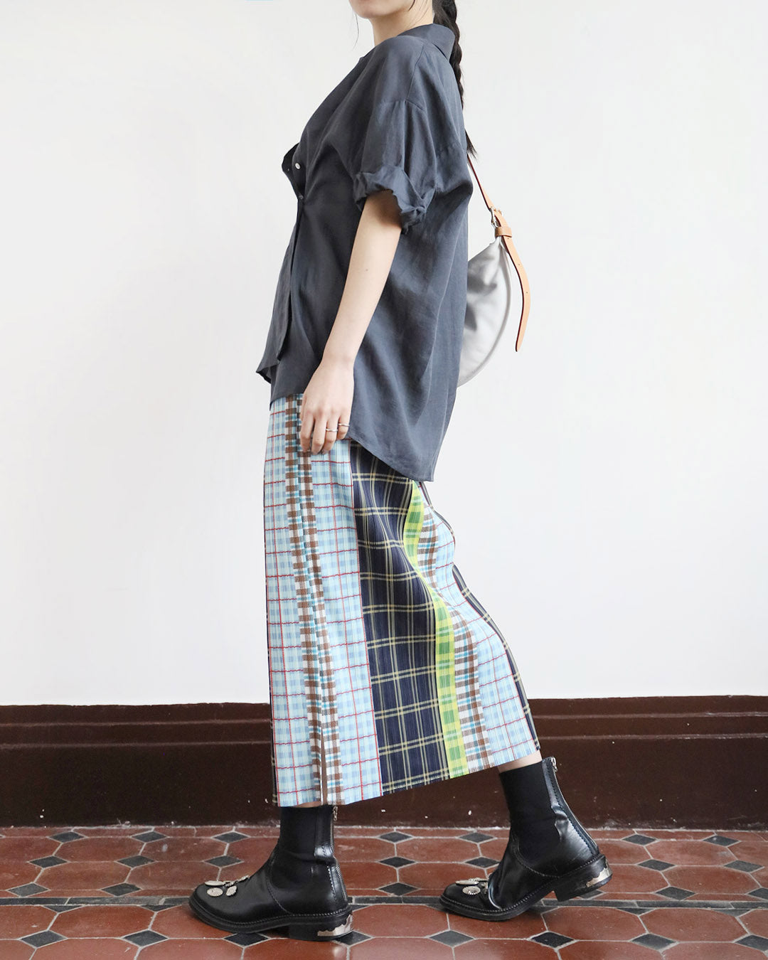 Checker Pleated Skirt