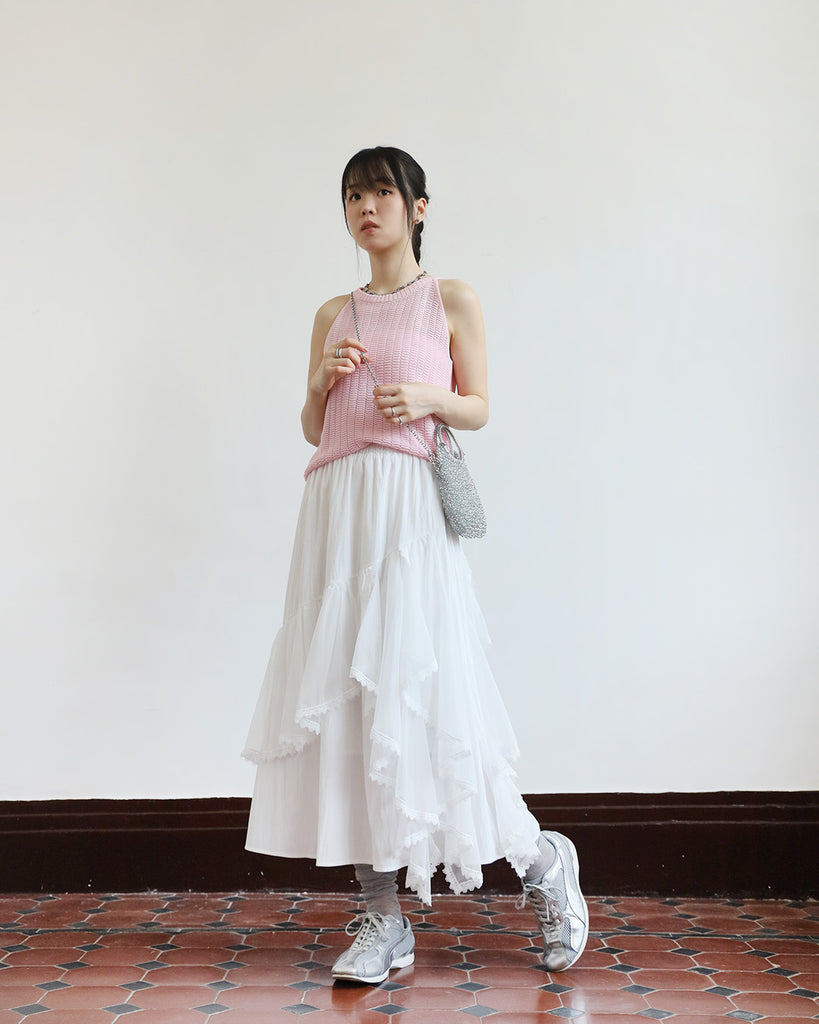Lace Trim Ruffle Layer Skirt (2 Colors)