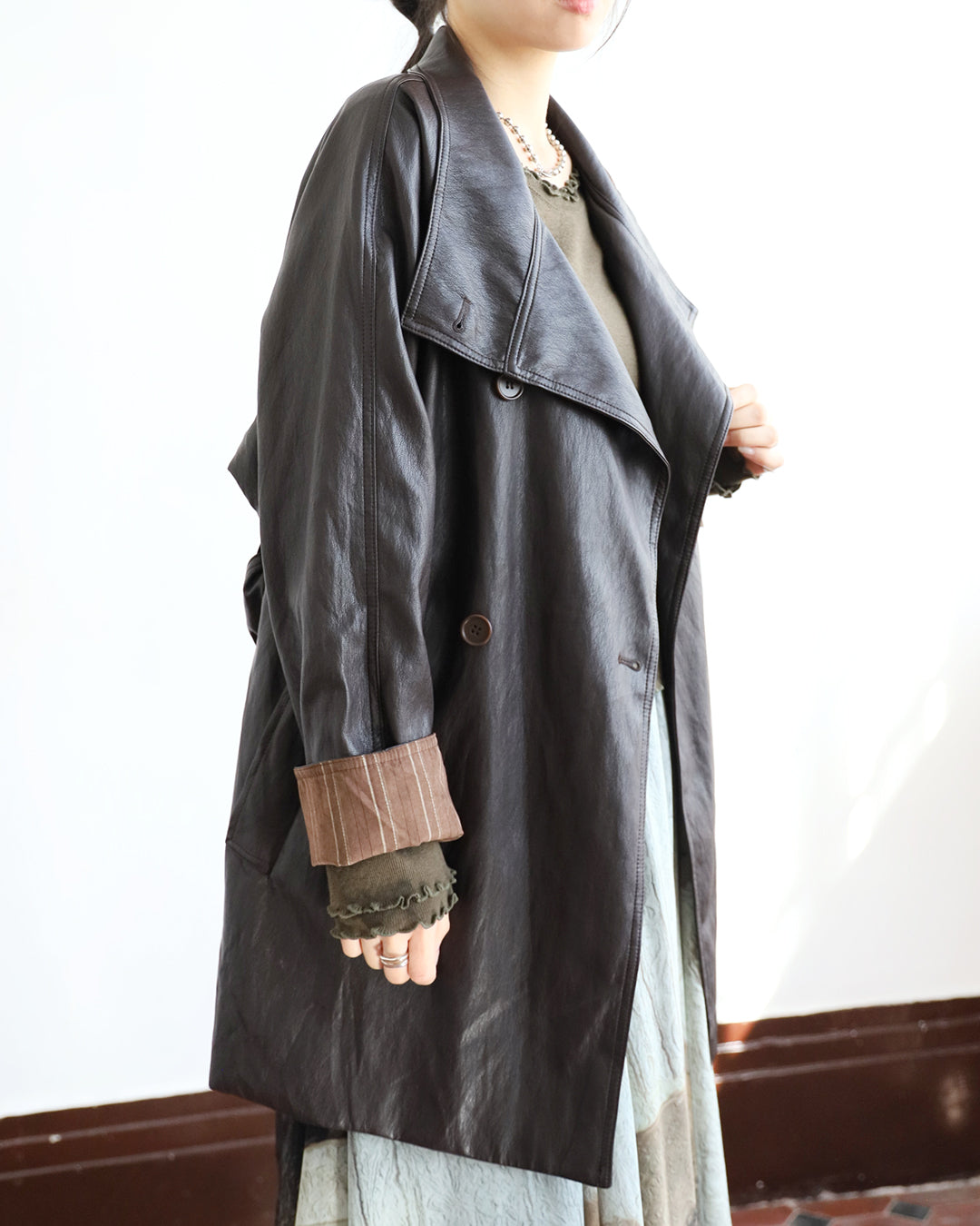 Faux Leather Trench Coat (3 color)