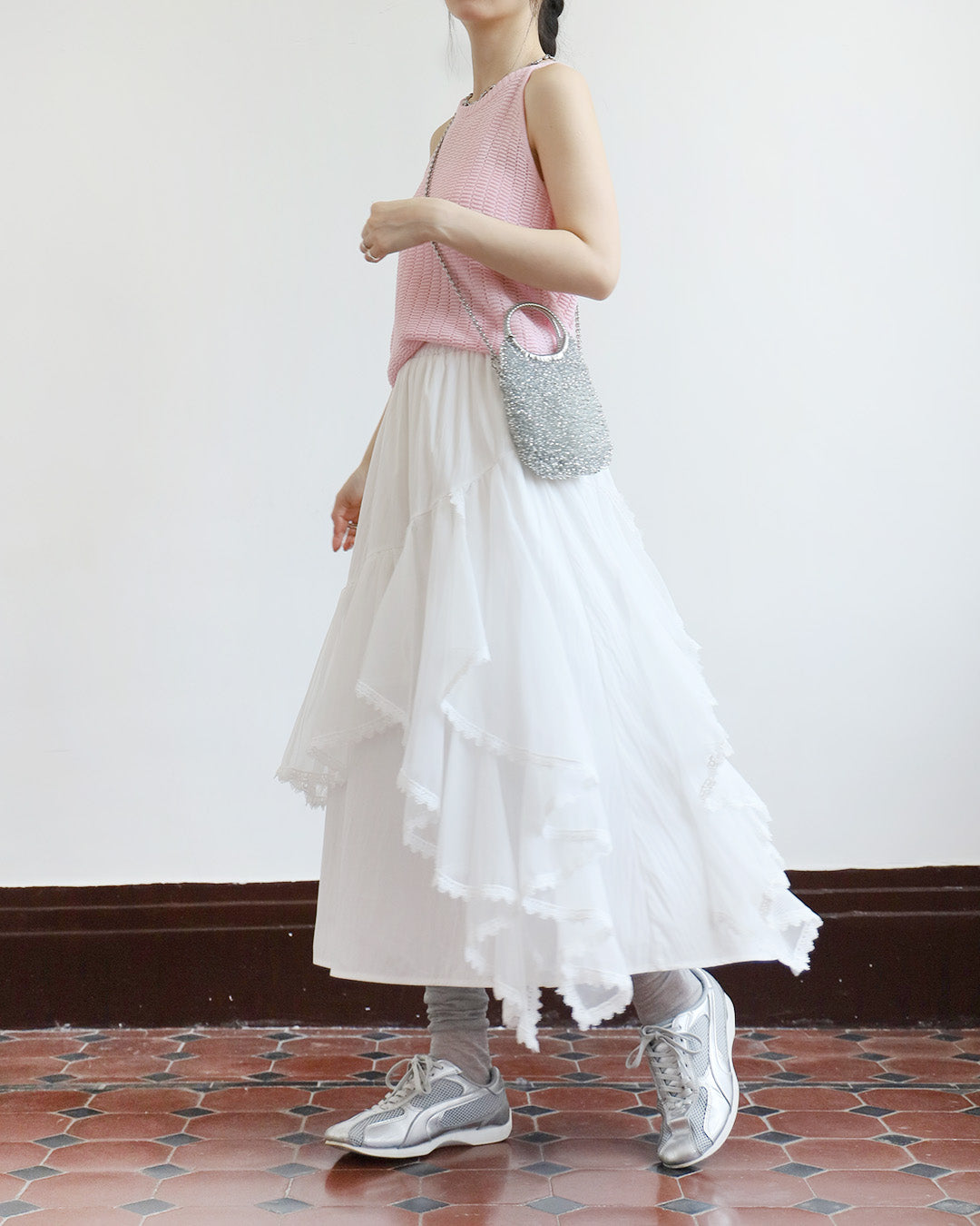 Lace Trim Ruffle Layer Skirt (2 Colors)