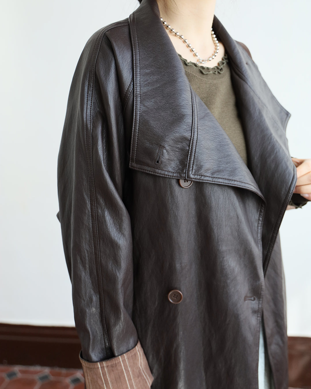 Faux Leather Trench Coat (3 color)