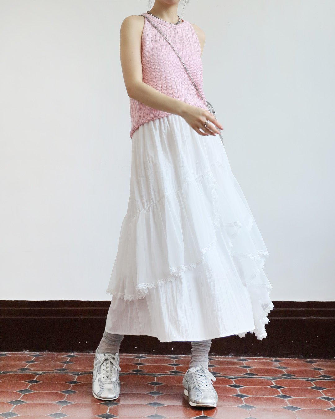 Lace Trim Ruffle Layer Skirt (2 Colors)