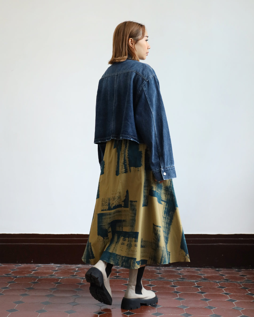 Button Through Pattern Skirt (2 color)