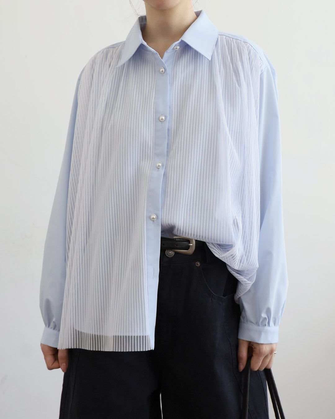 Mesh Layer Pinstriped Shirt (2 Colors)