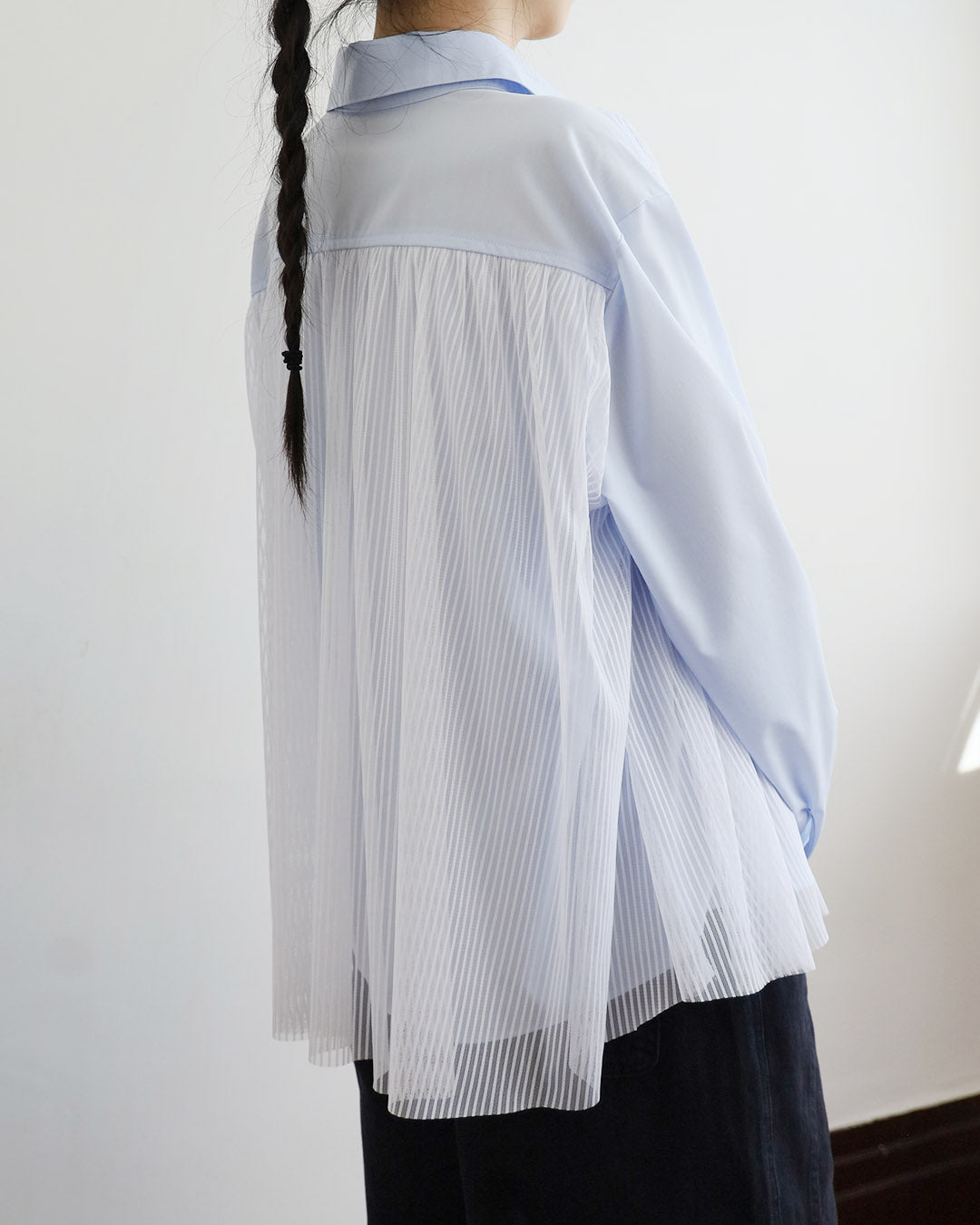 Mesh Layer Pinstriped Shirt (2 Colors)