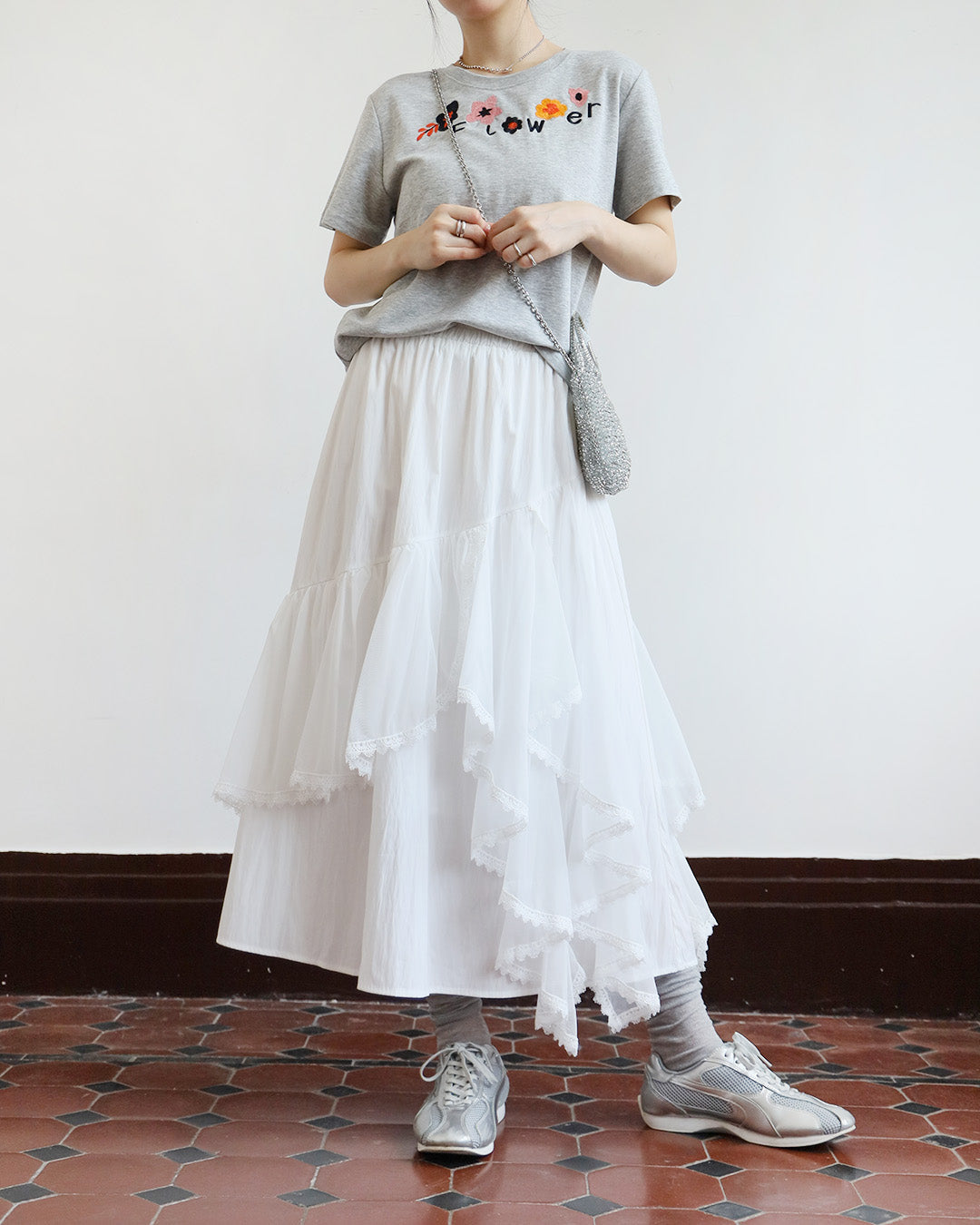 Lace Trim Ruffle Layer Skirt (2 Colors)