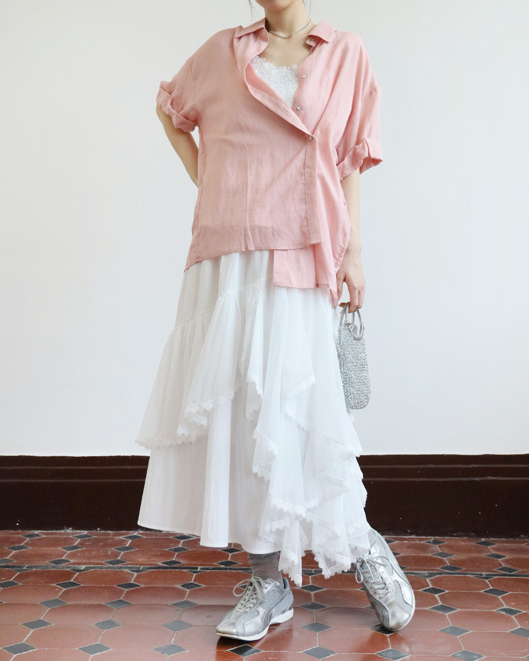 Lace Trim Ruffle Layer Skirt (2 Colors)