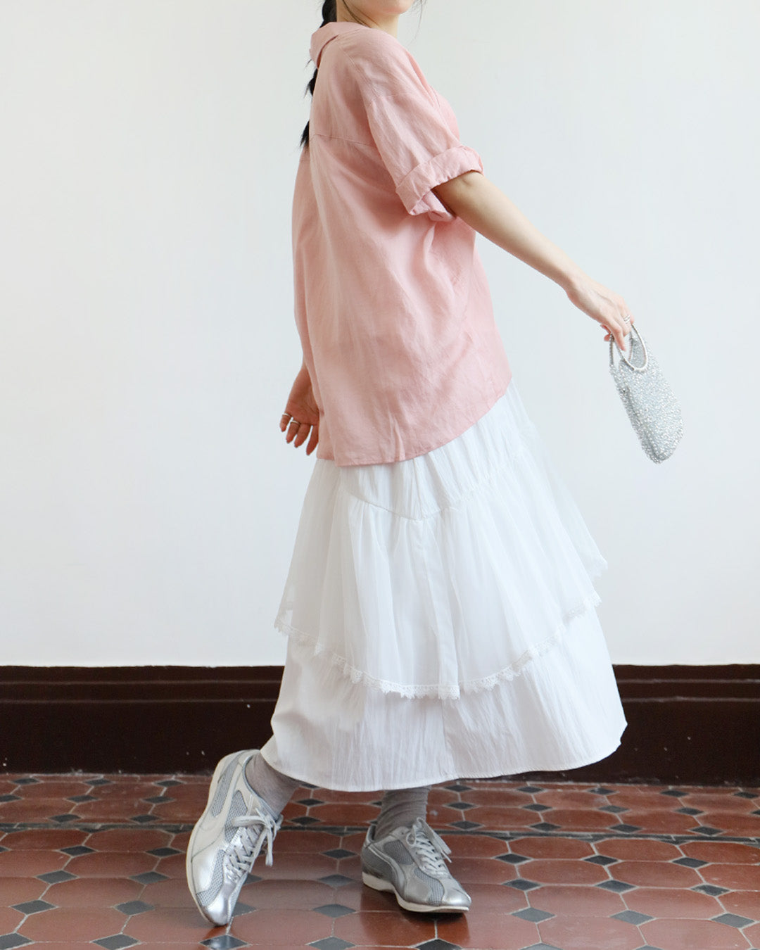 Lace Trim Ruffle Layer Skirt (2 Colors)