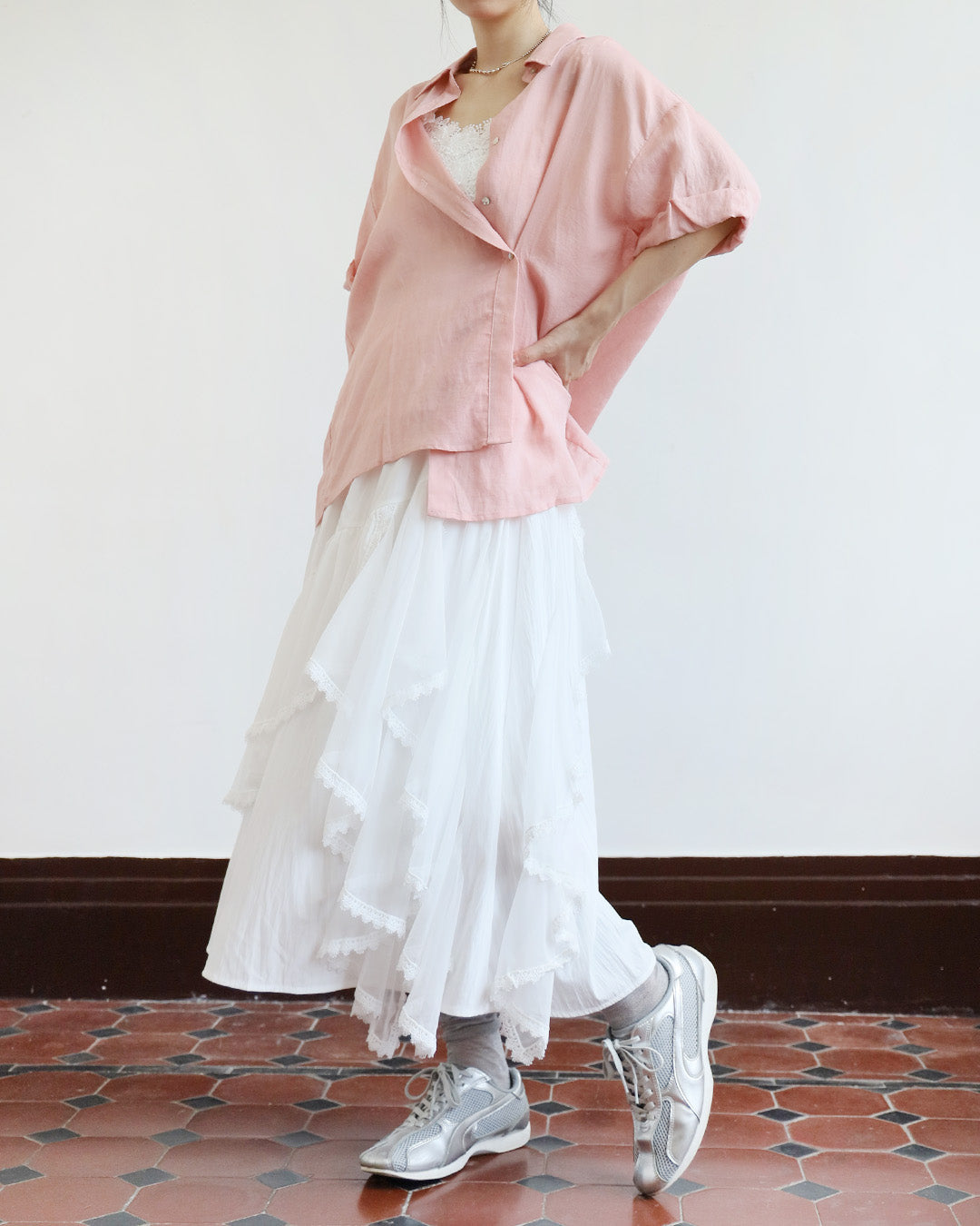 Lace Trim Ruffle Layer Skirt (2 Colors)