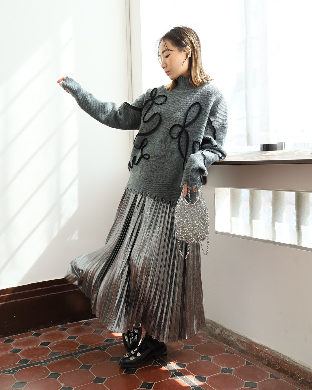 Metallic Pleated Skirt (3 color)