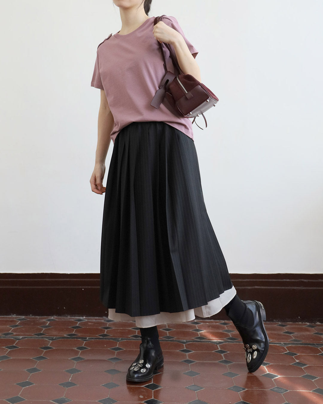 Pinstripe Layer Pleated Skirt