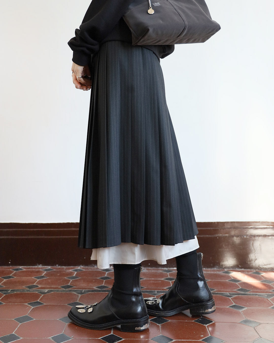 Pinstripe Layer Pleated Skirt