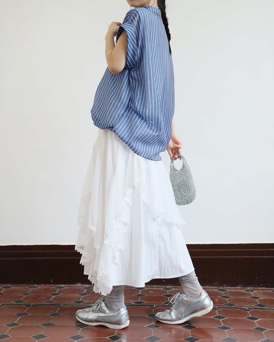 Lace Trim Ruffle Layer Skirt (2 Colors)