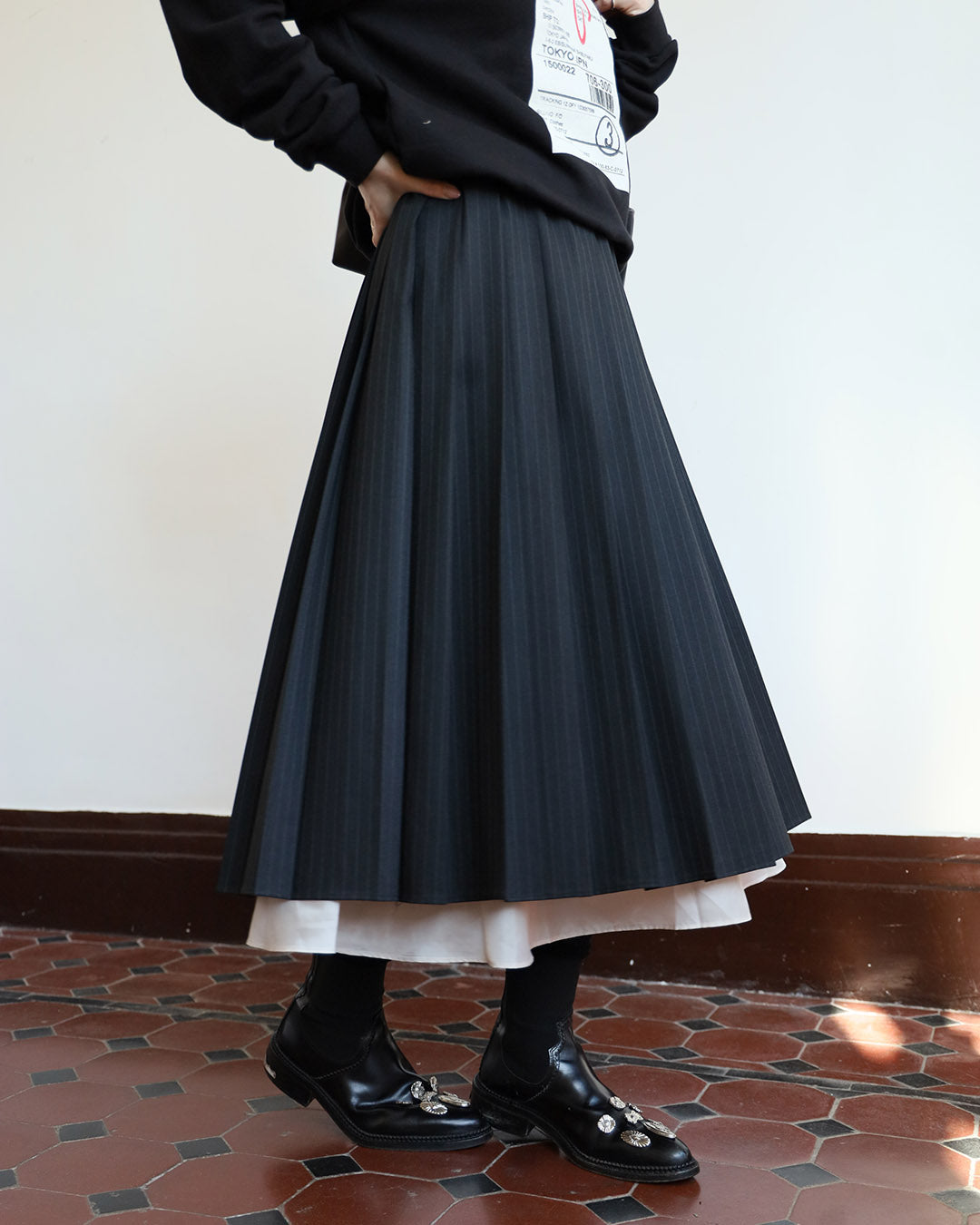 Pinstripe Layer Pleated Skirt