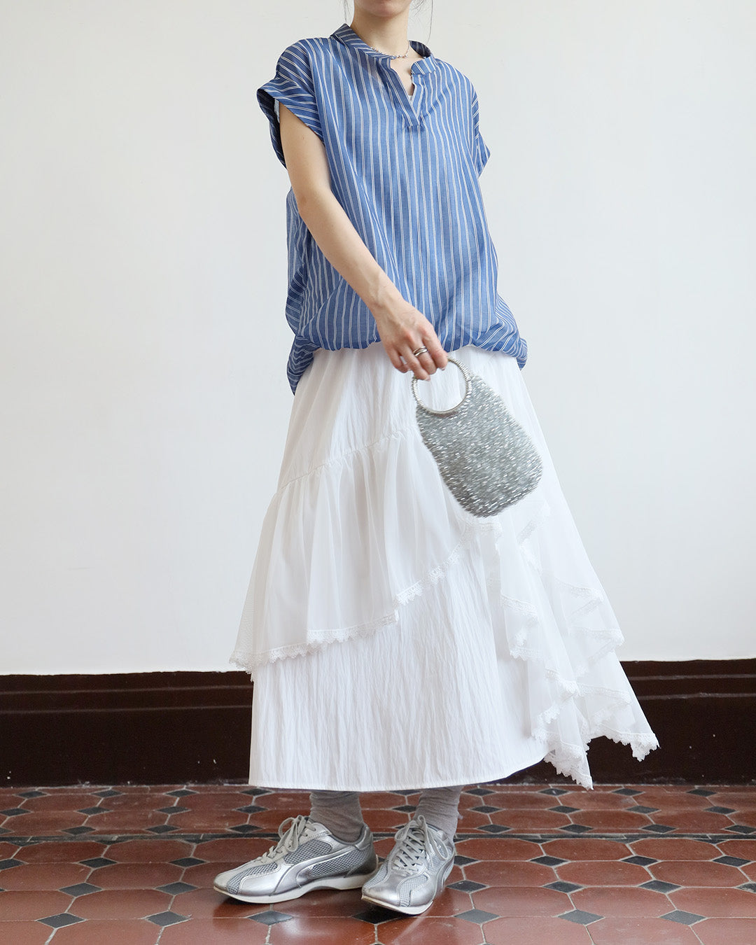 2 in 1 Pinstripe Mock-Tuck Top