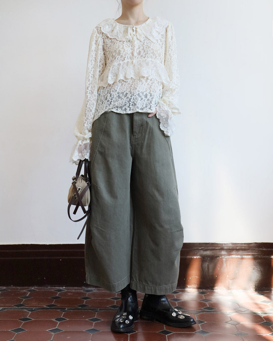 Ruffle Trim Lace Top