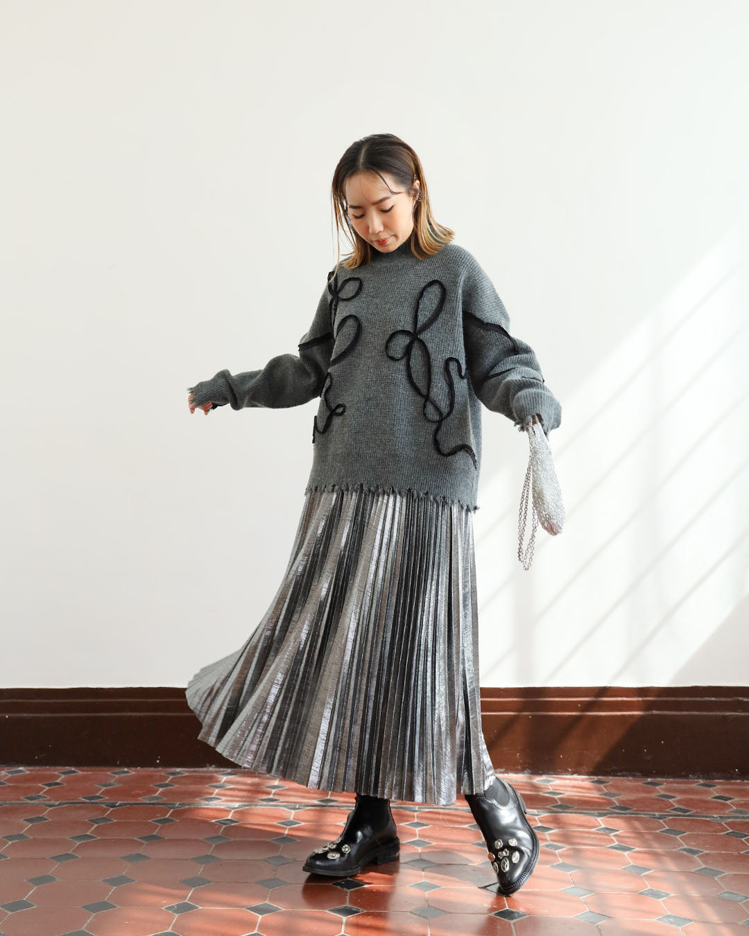 Metallic Pleated Skirt (3 color)