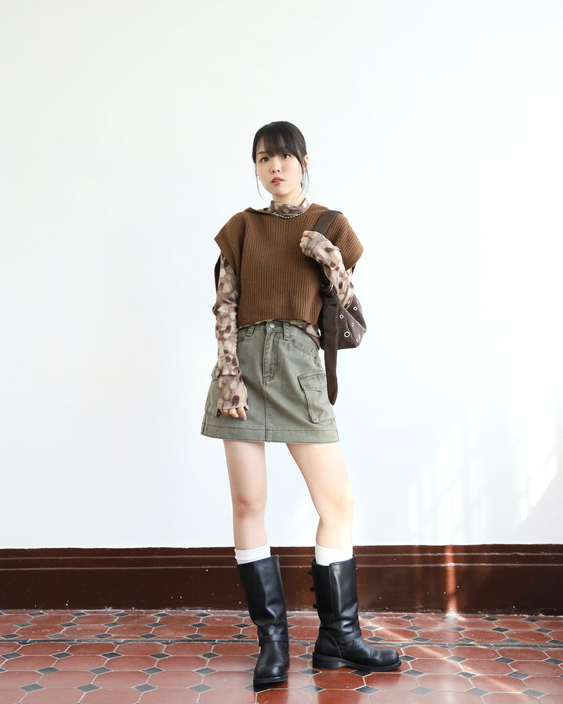 Washed Denim Cargo Skirt (2 color | Size S-M)