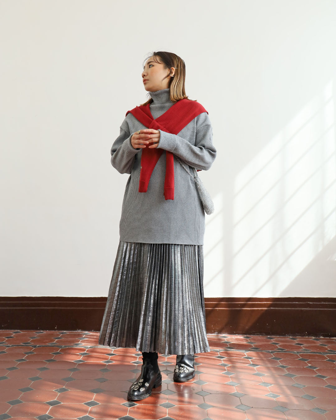 Metallic Pleated Skirt (3 color)