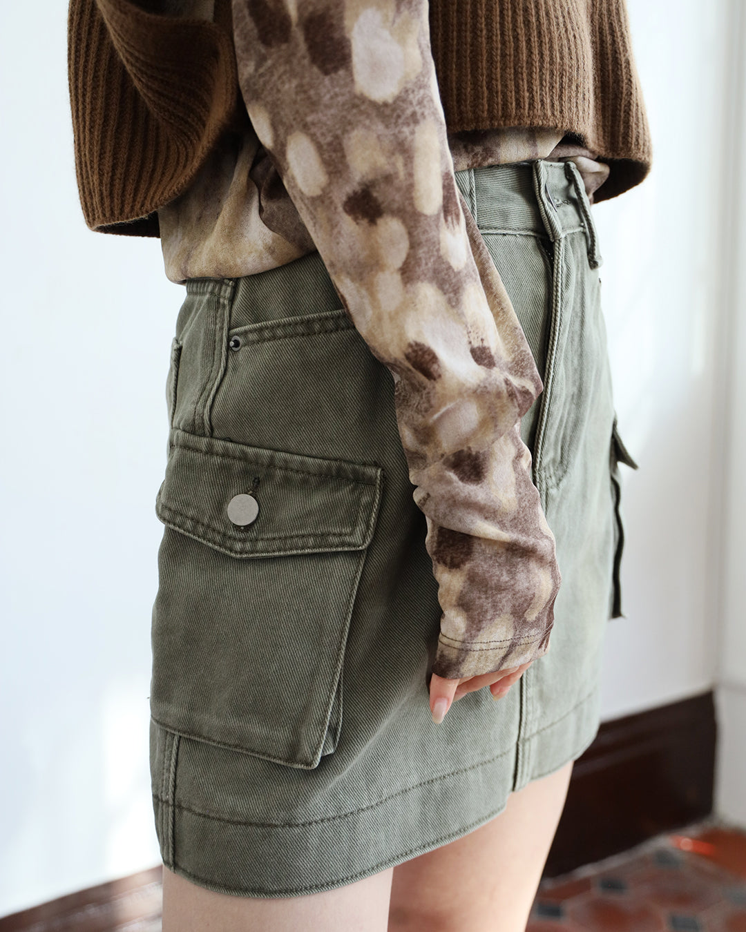 Washed Denim Cargo Skirt (Size S)
