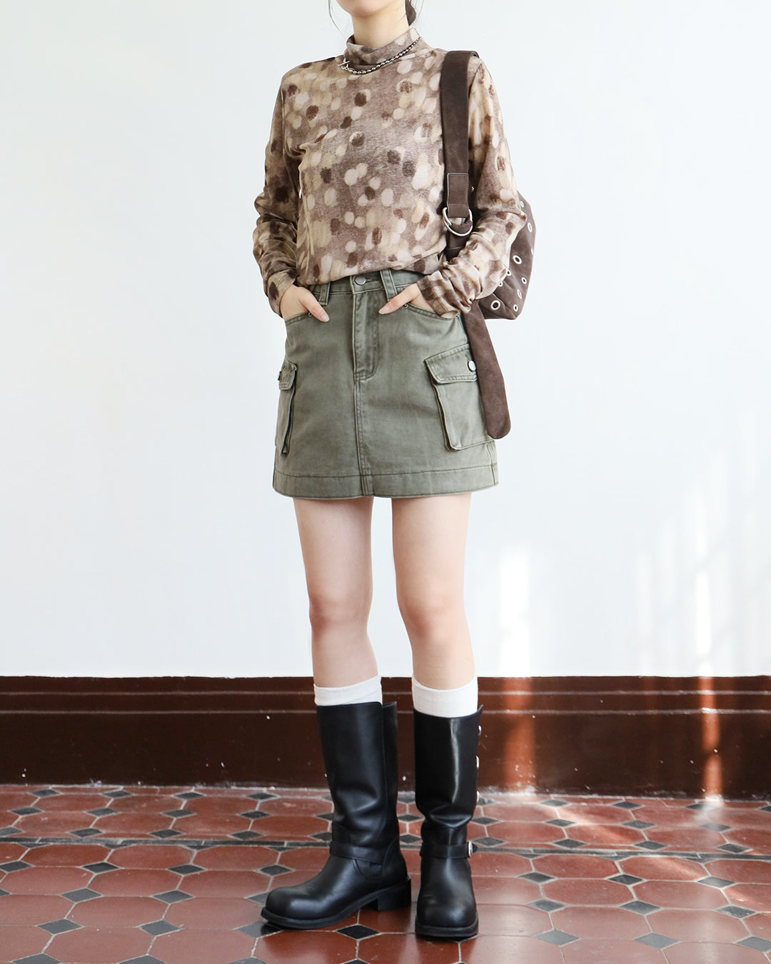 Washed Denim Cargo Skirt (Size S)
