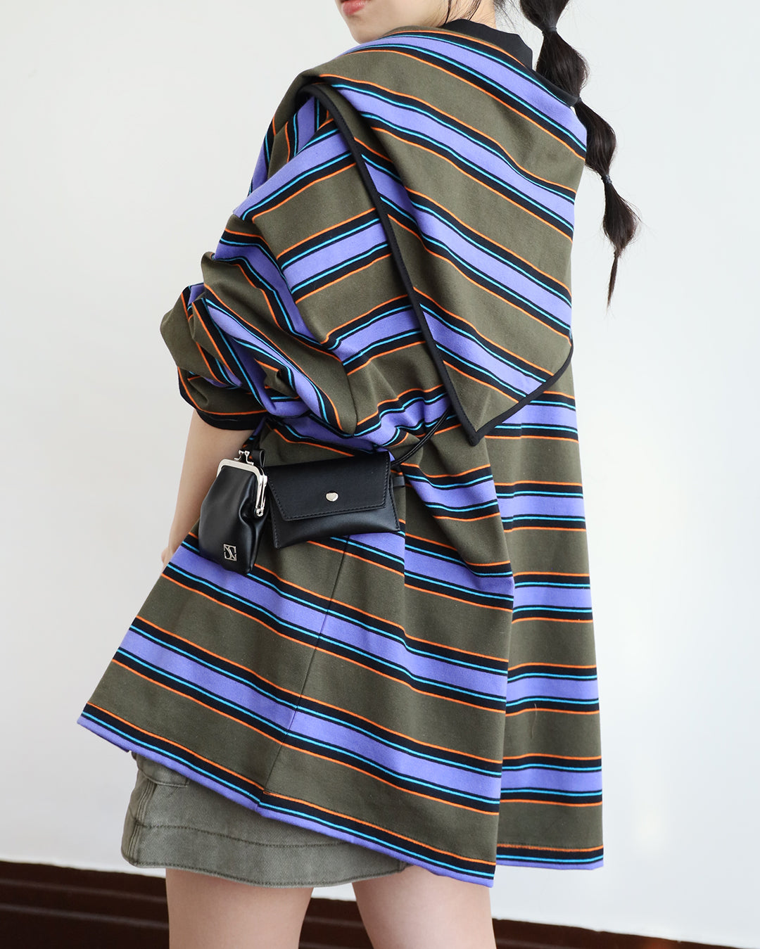 Lace Up Striped Polo Shirt w/ Scarf (Set)