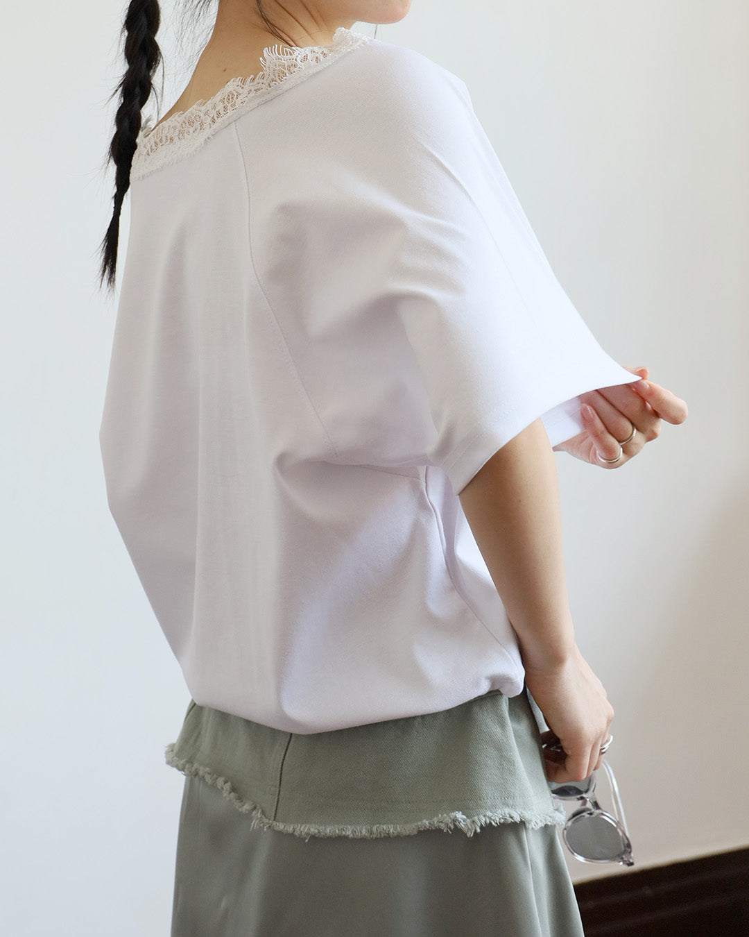 Lace Trim Drawstring Hem Top (2 colors)