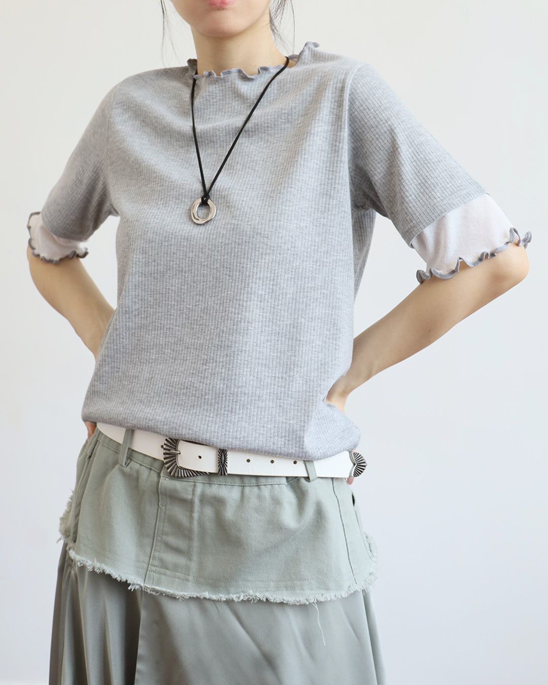Japan Brand - Mix Fabric Ribbed Top (4 Colors)