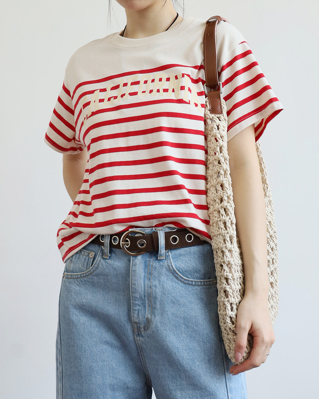 Leather Handle Raffia Tote Bag