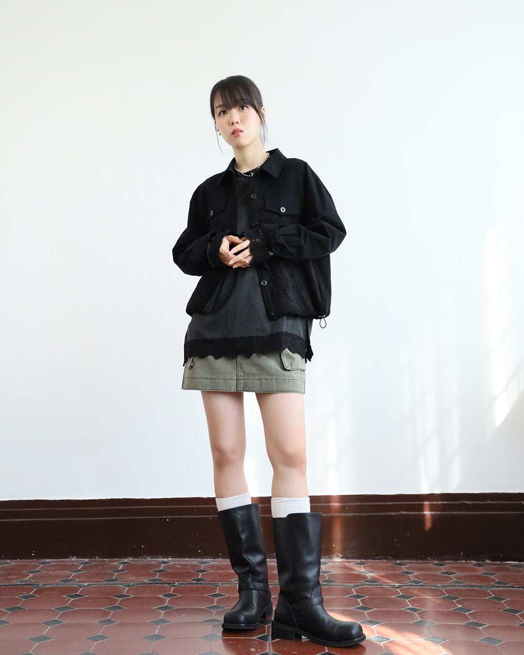 Mix Fabric Embroidery Jacket (2 color)