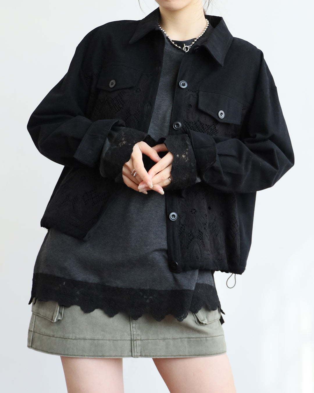 Mix Fabric Embroidery Jacket (2 color)